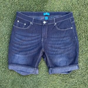 Dkin Womens Plus Size 18W 39x8 Denim Cuffed Shorts Dark Wash Stitched